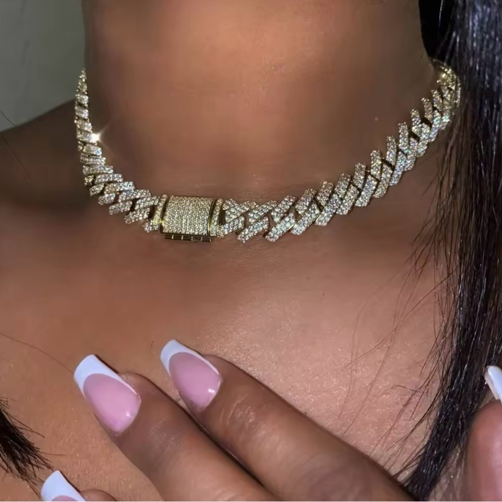 Cuban Link Chain For Women Iced Out Necklace 16”
